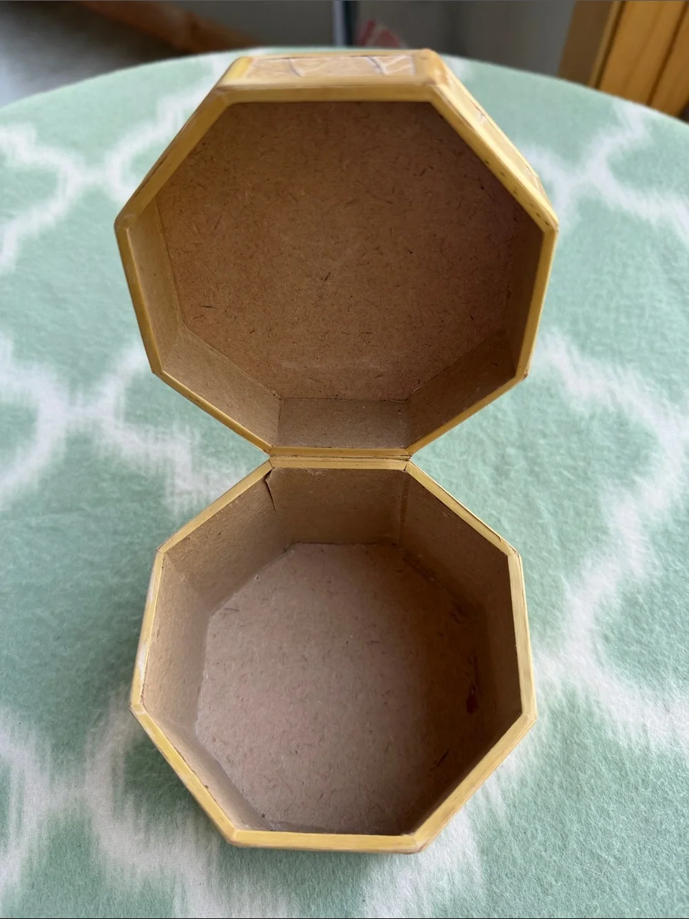 Octagonal Decorative Box with Dragonfly Accent - Beige and Green